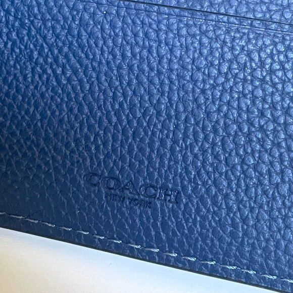 Coach Slim Billfold Wallet Deep Blue Graphic Pebbled Leather Mens CZ062 - Picture 8 of 8